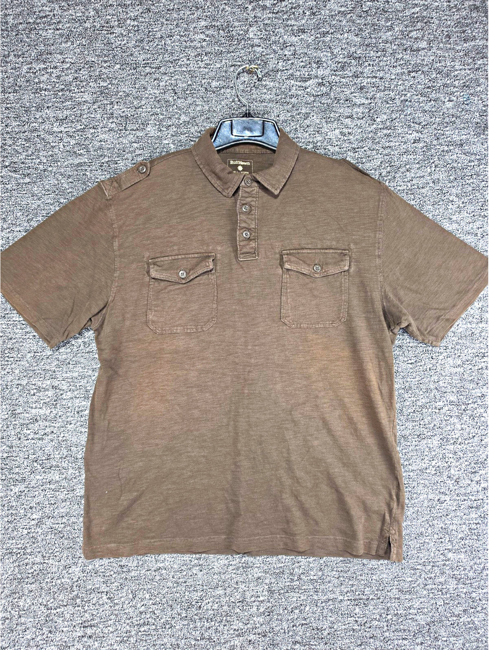 Ruff Hewn Brown Cotton Well Worn Pocket Polo Shirt SS Men’s L Solid